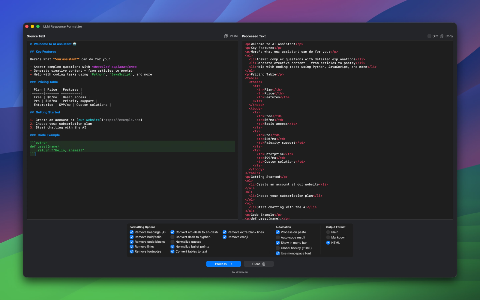 LLM Formatter - Processing Text